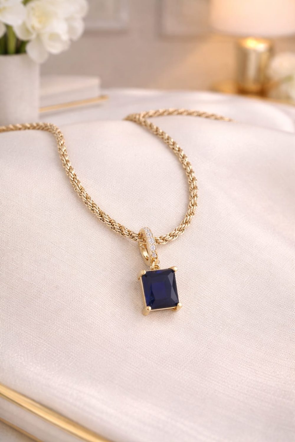 Choker Cordão Baiano Pinjente Azul