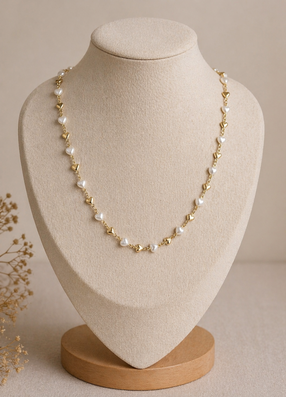 Colar Coração Pérola e Dourado