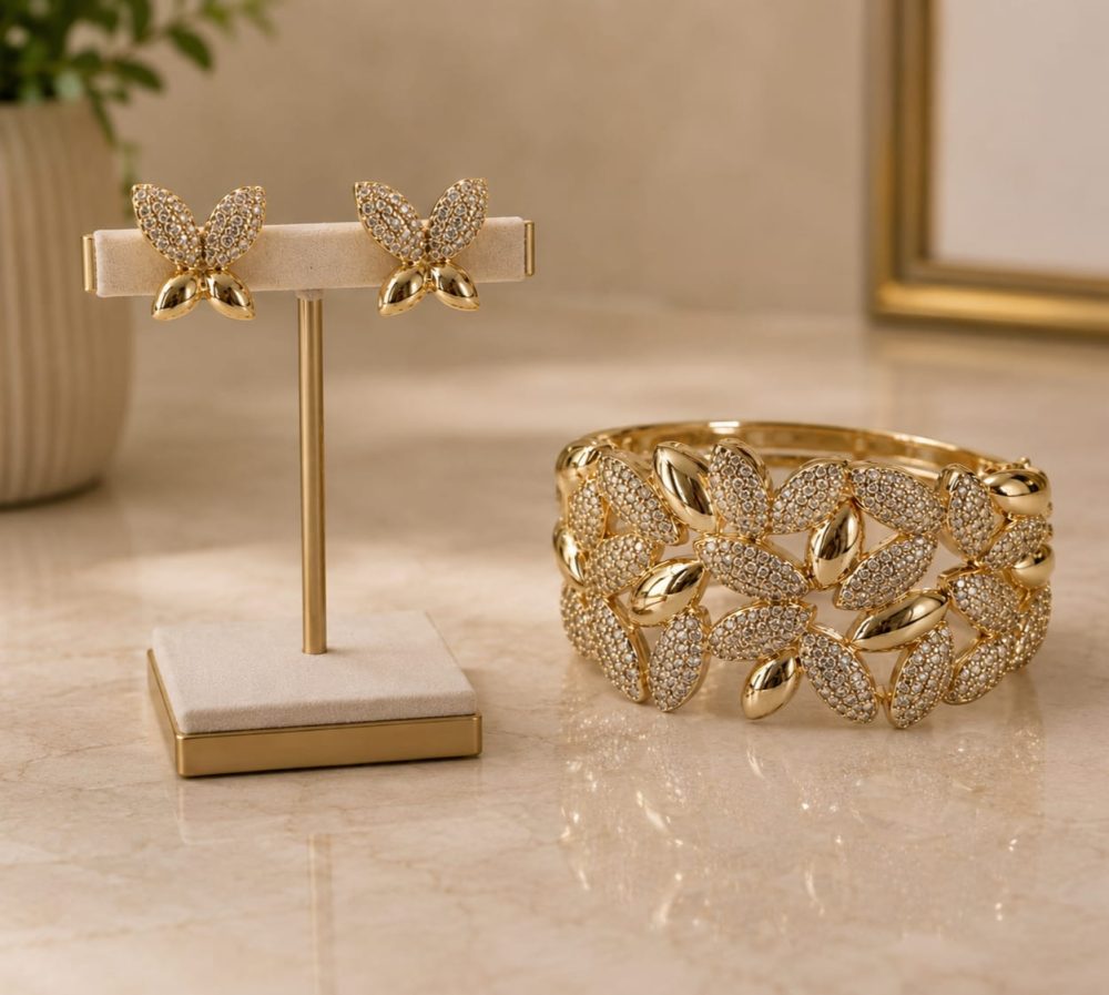 Conjunto Brinco Borboleta e Bracelete
