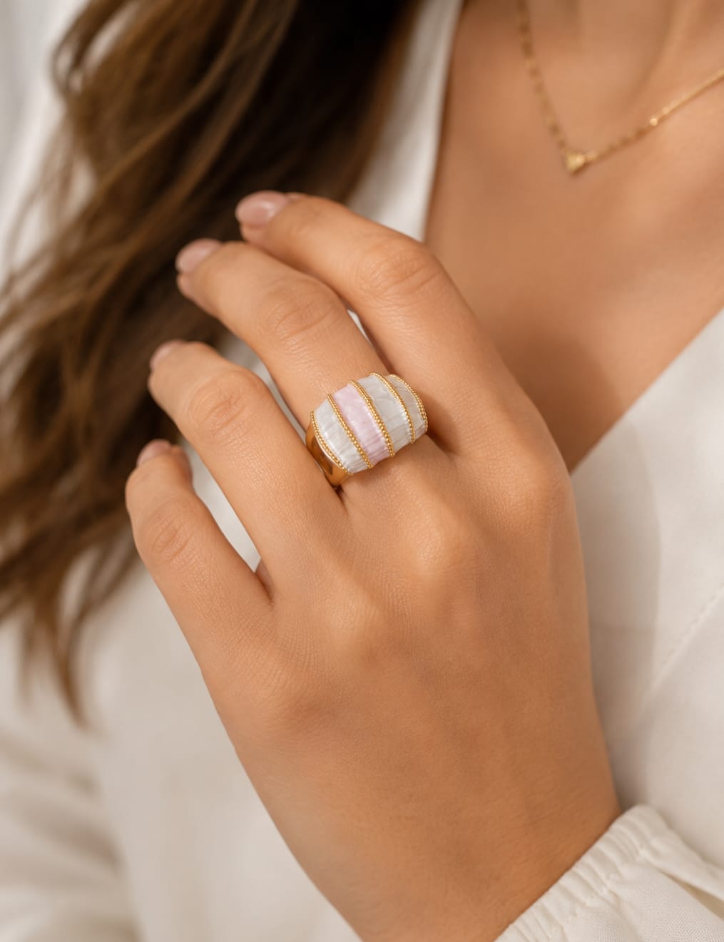 Anel Largo Três Ouros